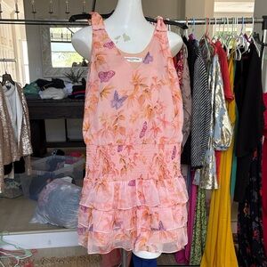 Amanda Uprichard Pink & Purple Butterfly Tiered Knot-Shoulder Dress